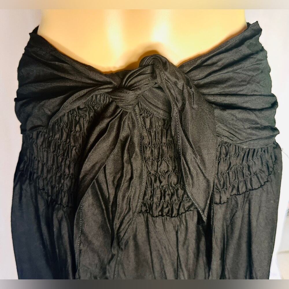 Bangkok Thai Wrap Skirt Black – Tie Waist Flowing Lounge Pants One Size Plus - Picture 2 of 6